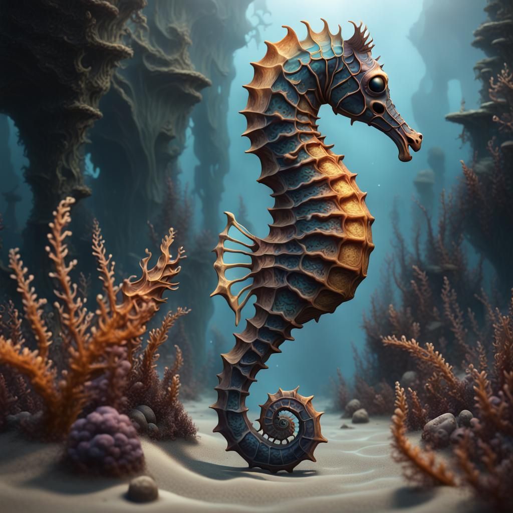 Fantastical Skeletal Seahorse Concept Art
