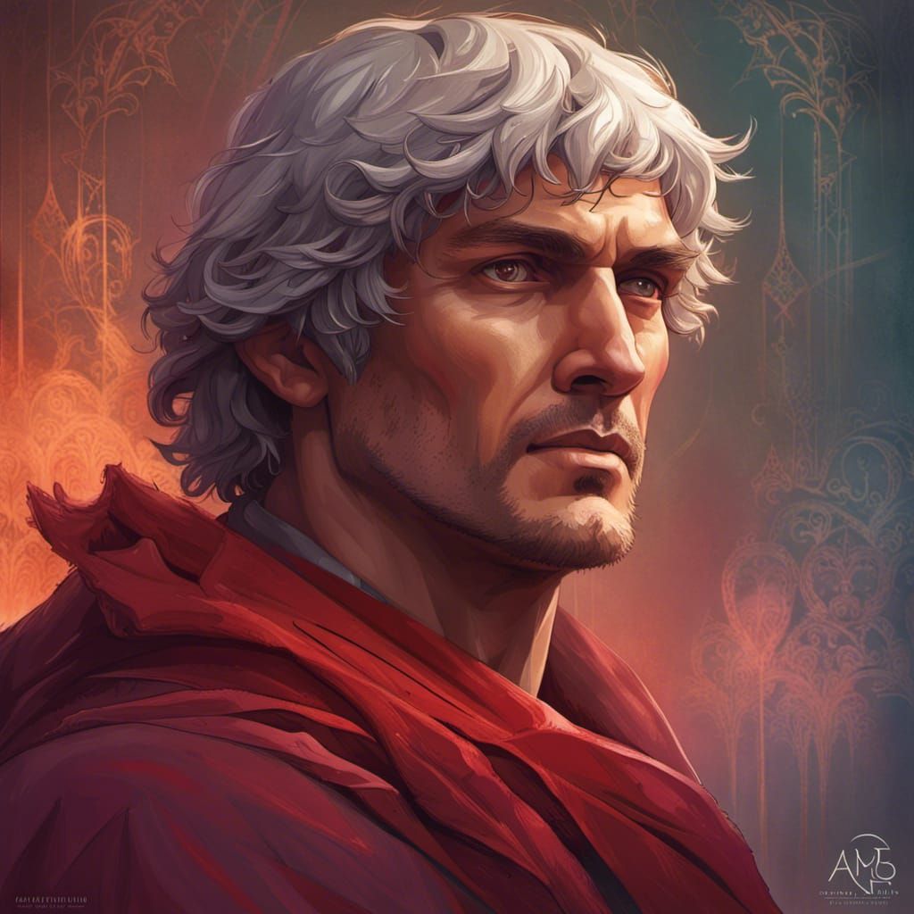 Detailed Portrait of Dante Alighieri in Art Nouveau Style