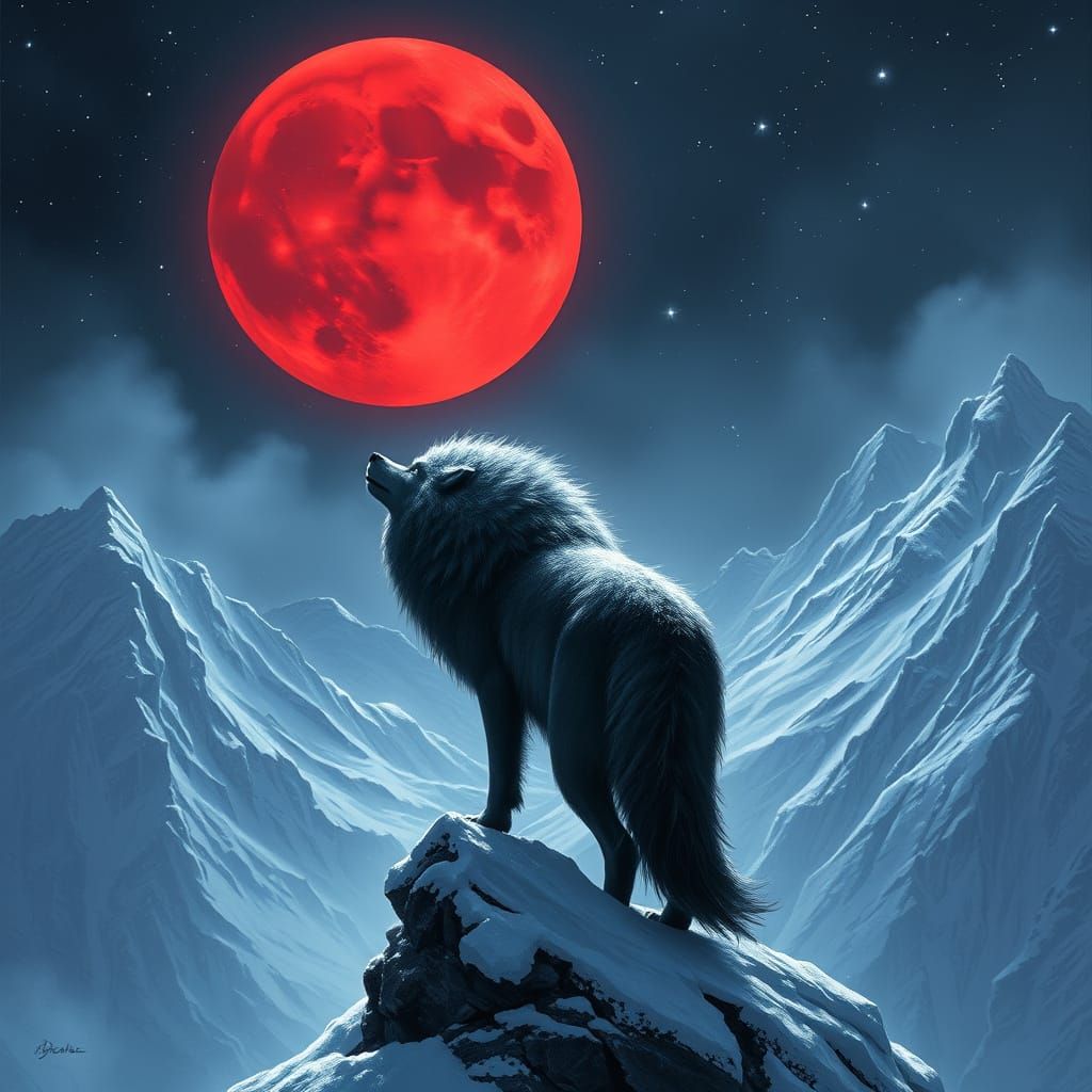 Direwolf Howl Under Blood Moon in Dark Fantasy Style