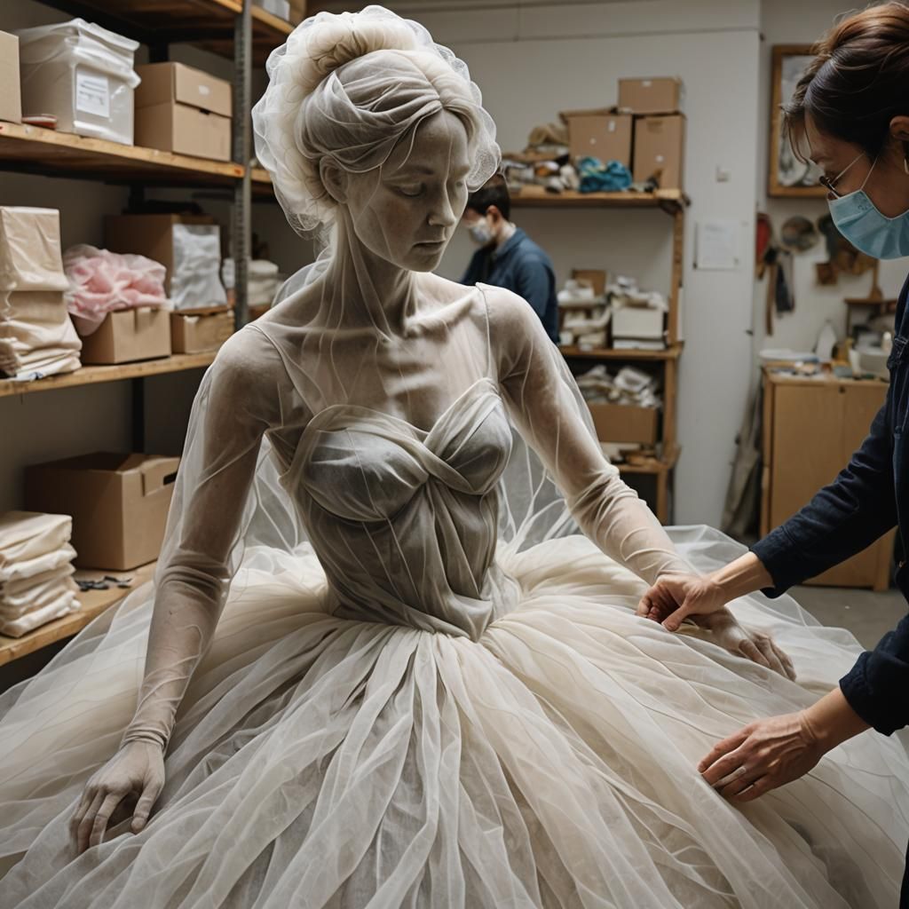 Tulle Fabric Sculpture of a Woman's Body