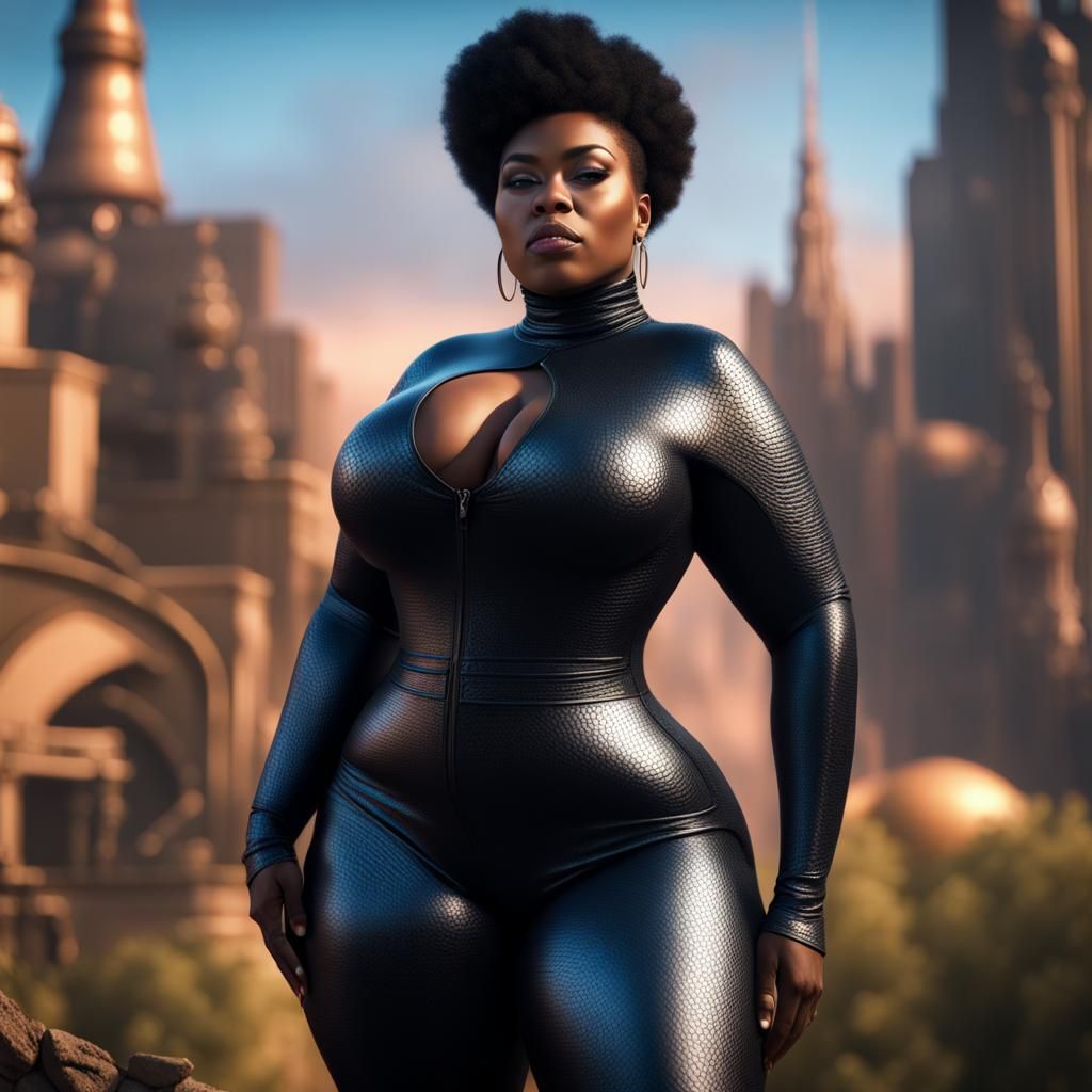 Curvy Woman in Catsuit: Detailed Fantasy Art