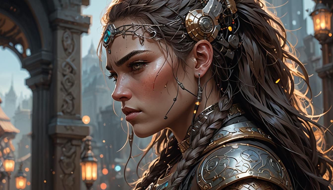 A barbarian girl who is half cyborg