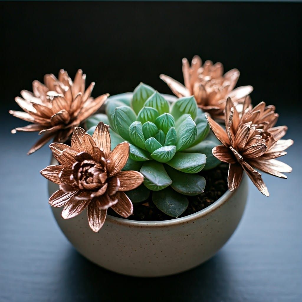 Translucent Pachyphytum in Rose Gold Metallic Flowers