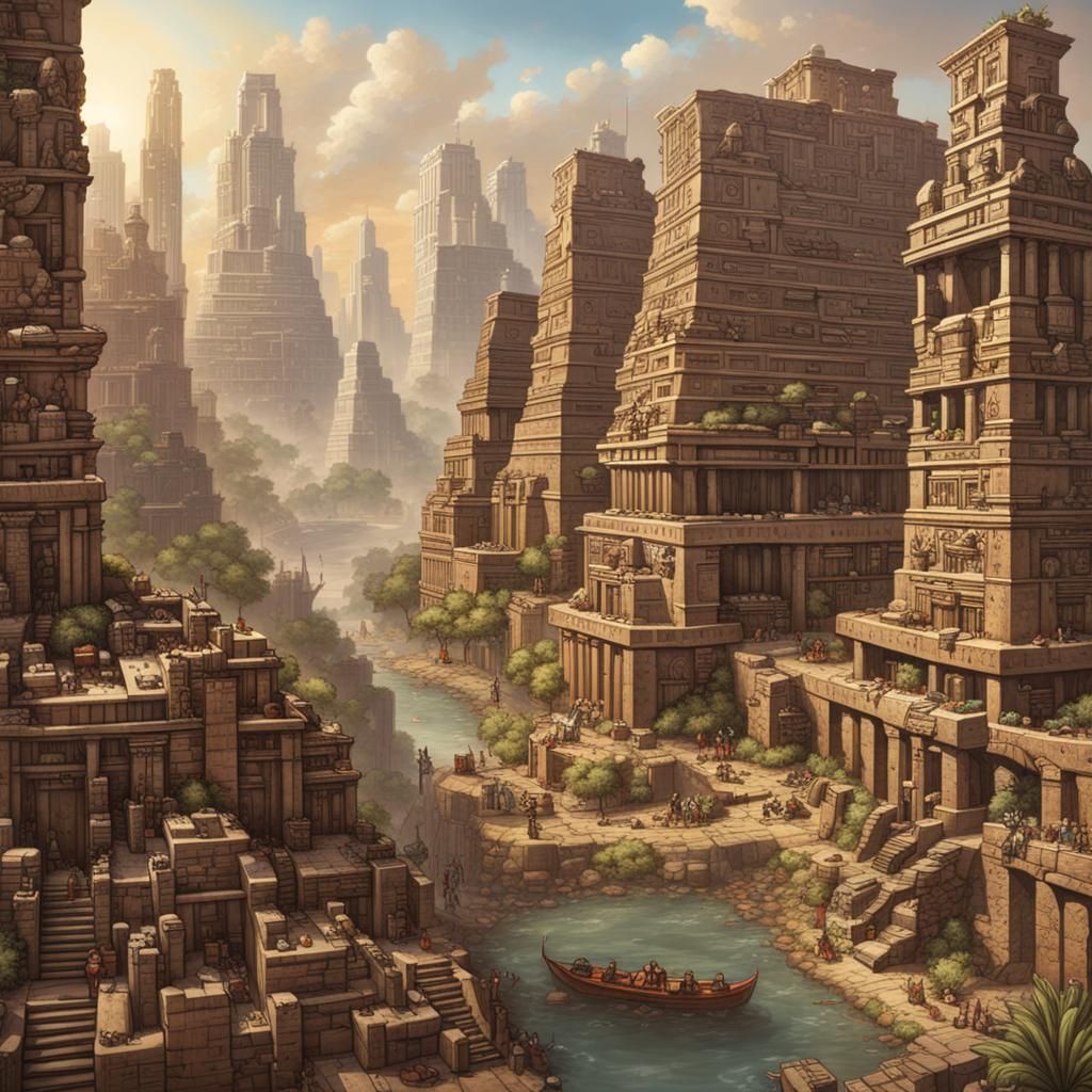 Industrial Age Aztec City with Skyscrapers