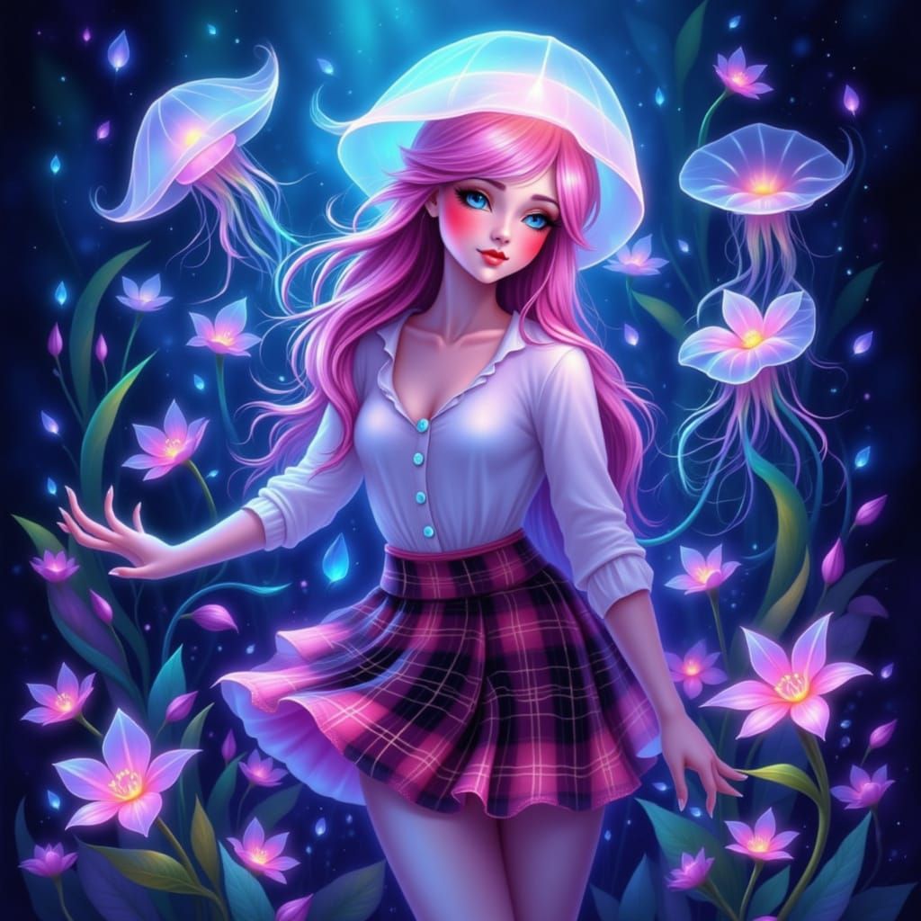 Anthropomorphic Jellyfish Woman with Bioluminescence