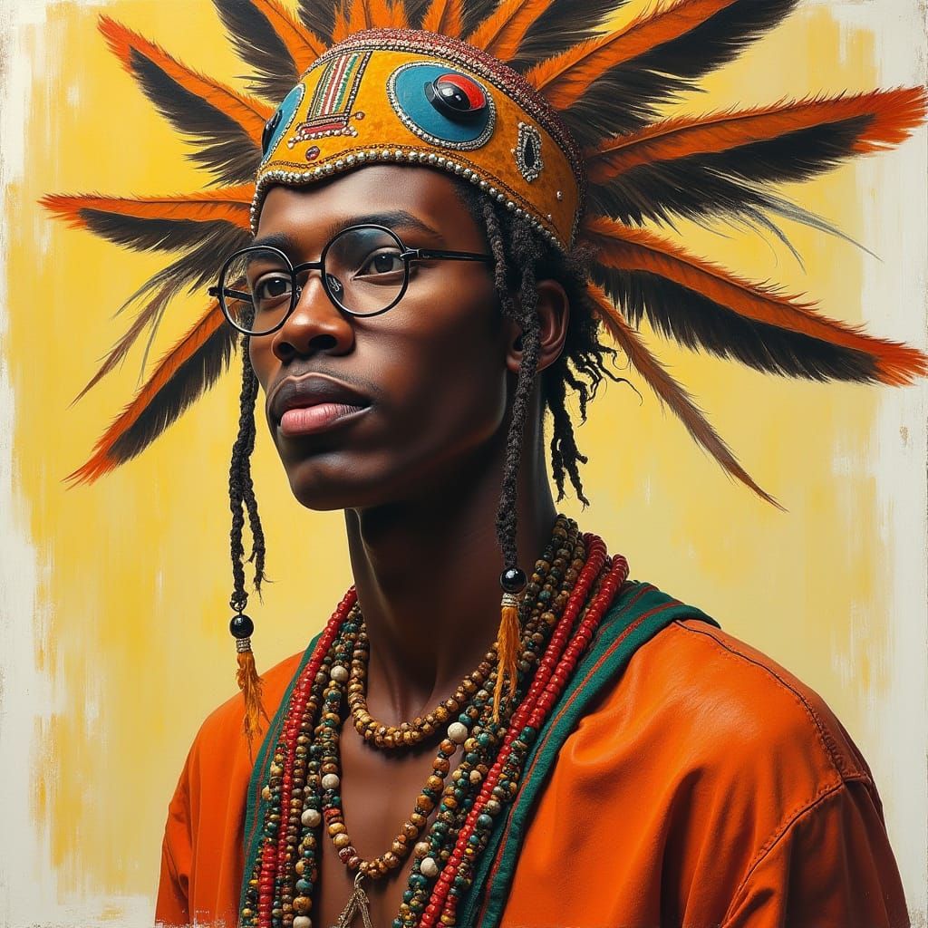 Man in African Mask, Expressionist Style