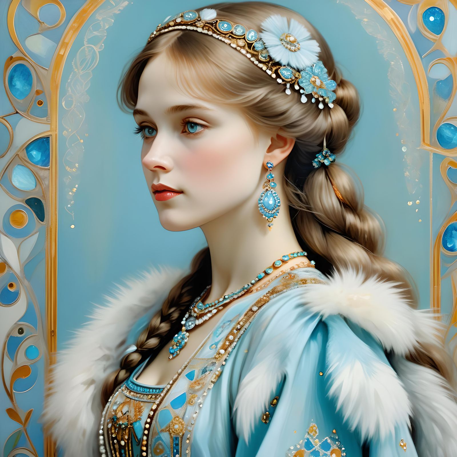 Elegant Russian Princess Portrait in Slavic Costume