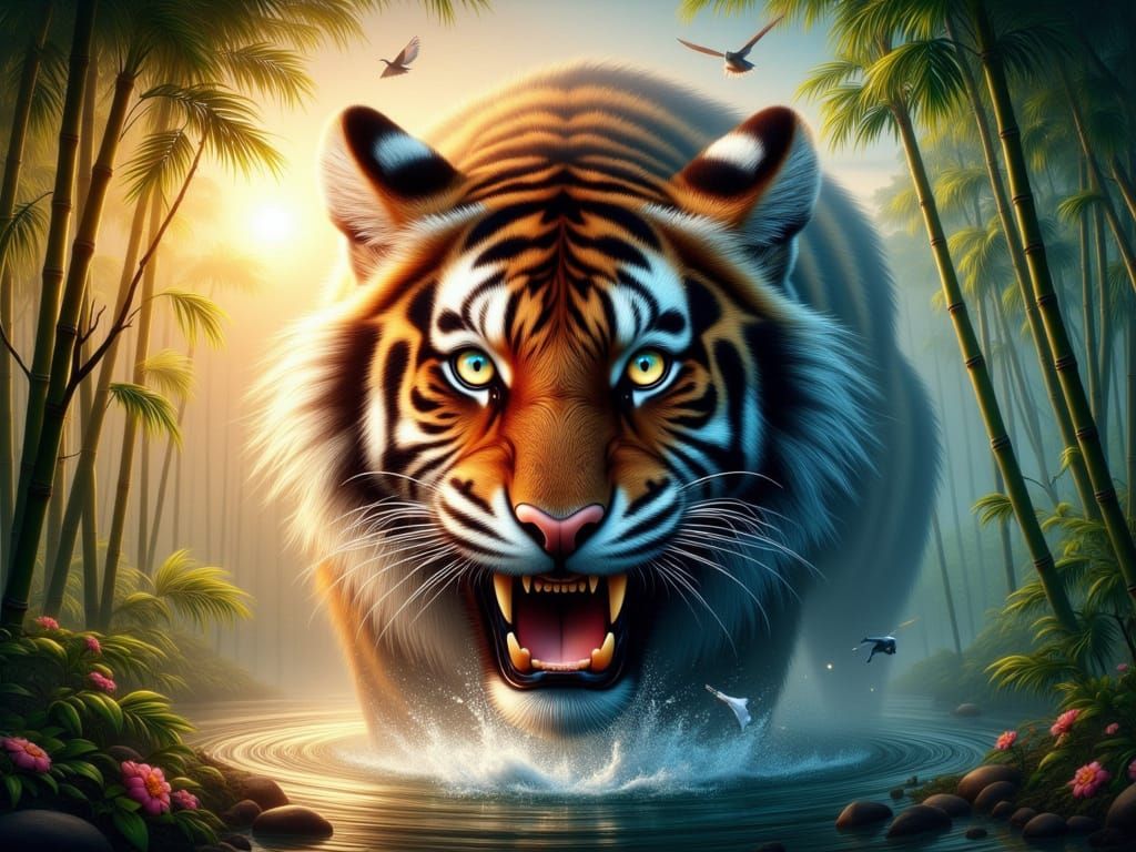 Tiger Emerges from Indian Jungle Sunset