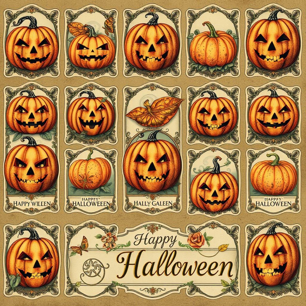 Vintage Botanical Halloween Pumpkin Label Art