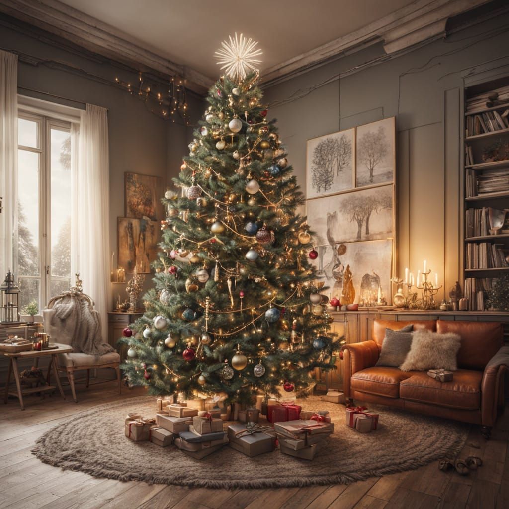 Vibrant Winter Scene in a Cozy Living Room