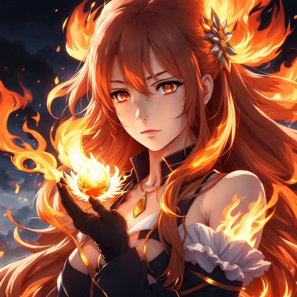 Anime Girl Extinguishing Flame in Her Hands