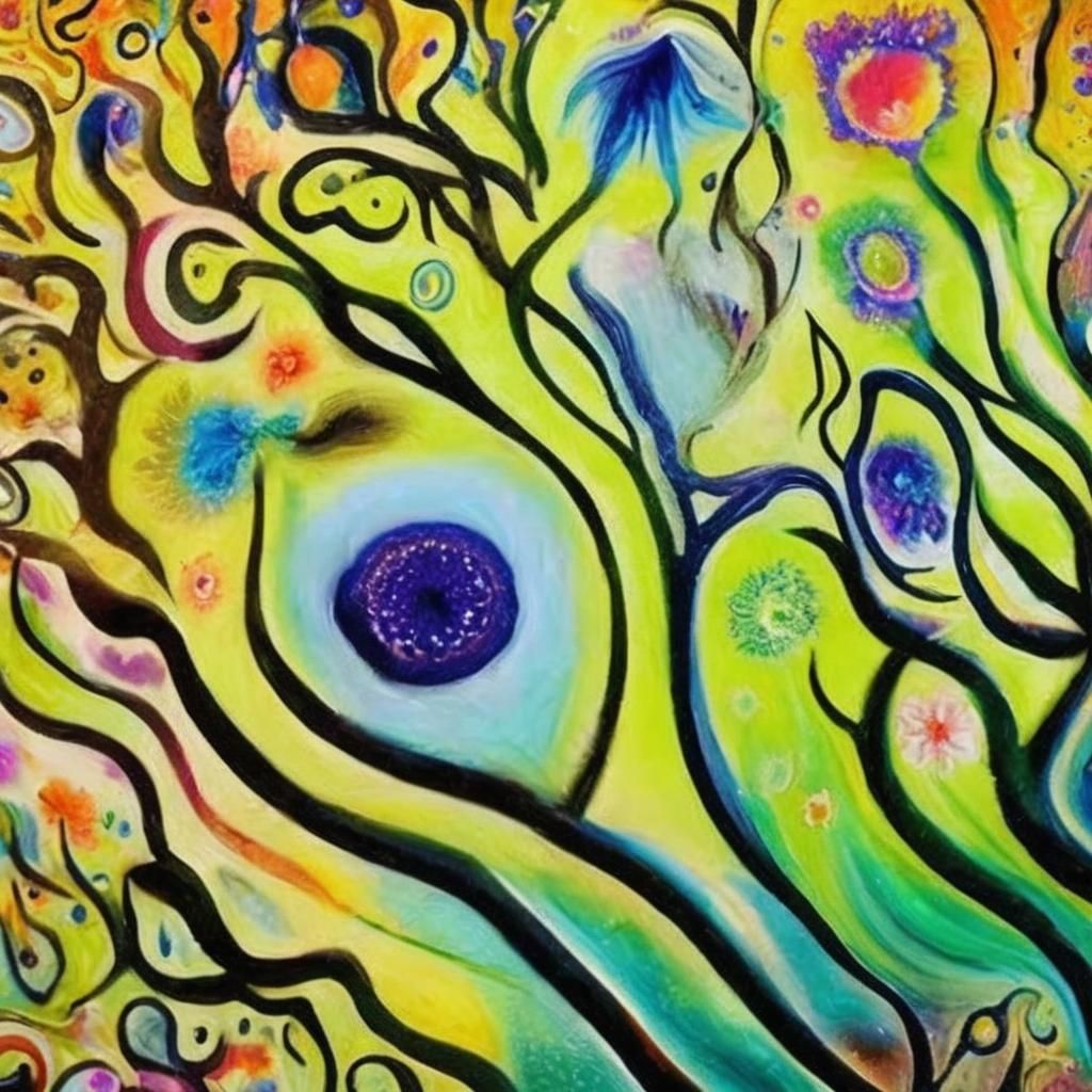 Psychedelic Dreamscape: Vibrant Flowers in a Swirling Paradi...