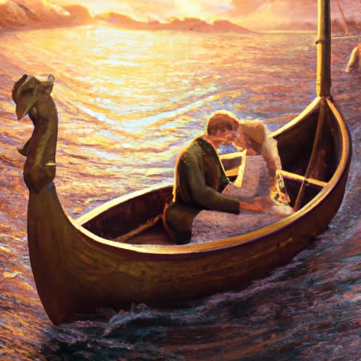 Tristan and Isolde Embrace in Sunset, Digital Art