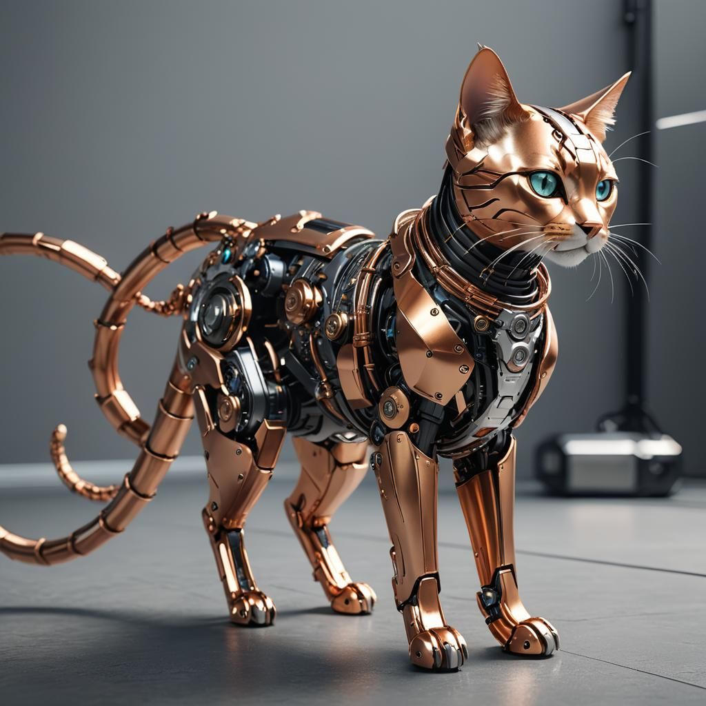 Robotic Copper Cat with Blade Tail in 3D Anime Art