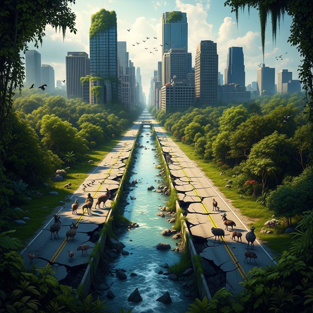 City Reclaimed: River Flows Through Abandoned Highway