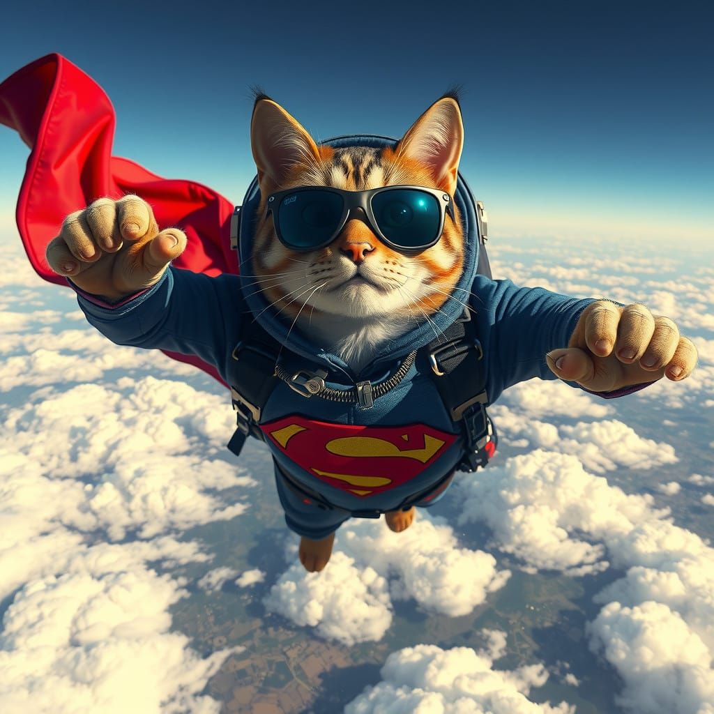 Stunning Cat in Superman Suit Soars Through the Sky in Whims...