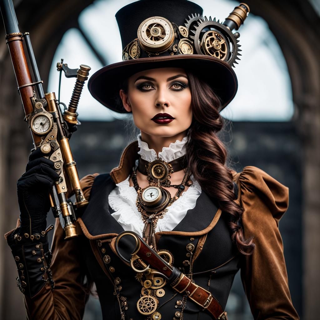 Steampunk Victorian Vampire Hunter in a Matte Painting