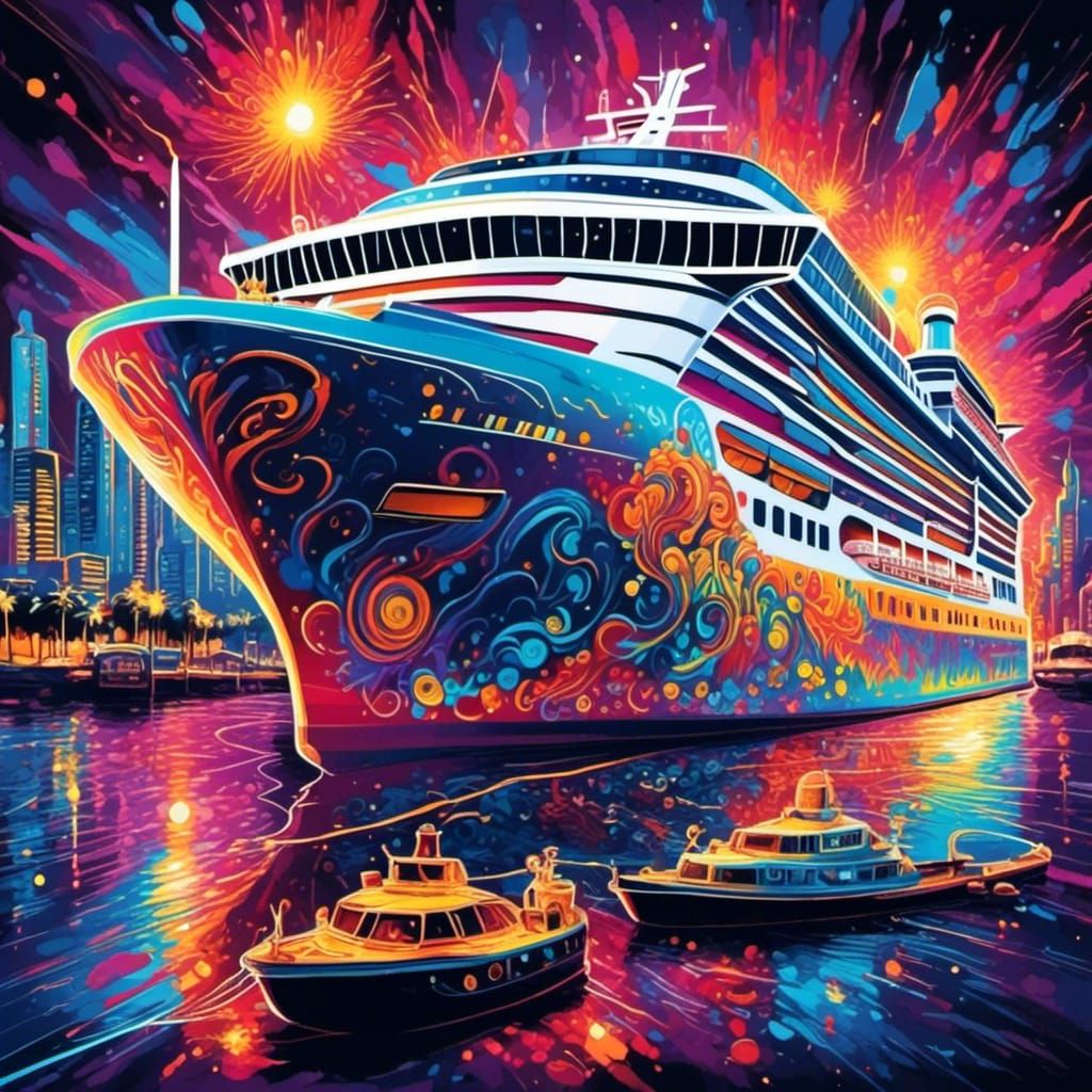Neon Graffiti Cruise Ship in 3D