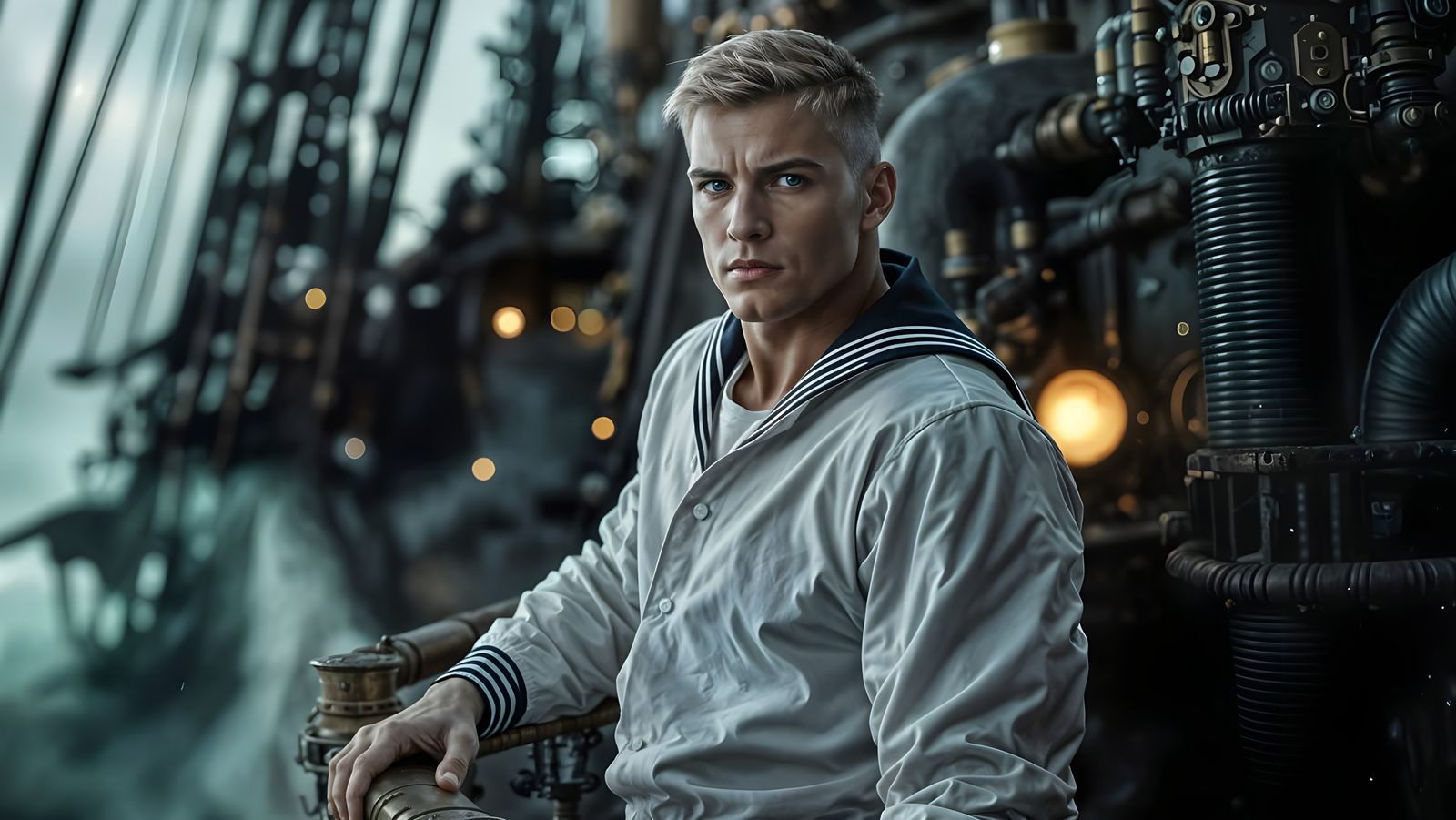 Dashing Steampunk Sailor in White Uniform