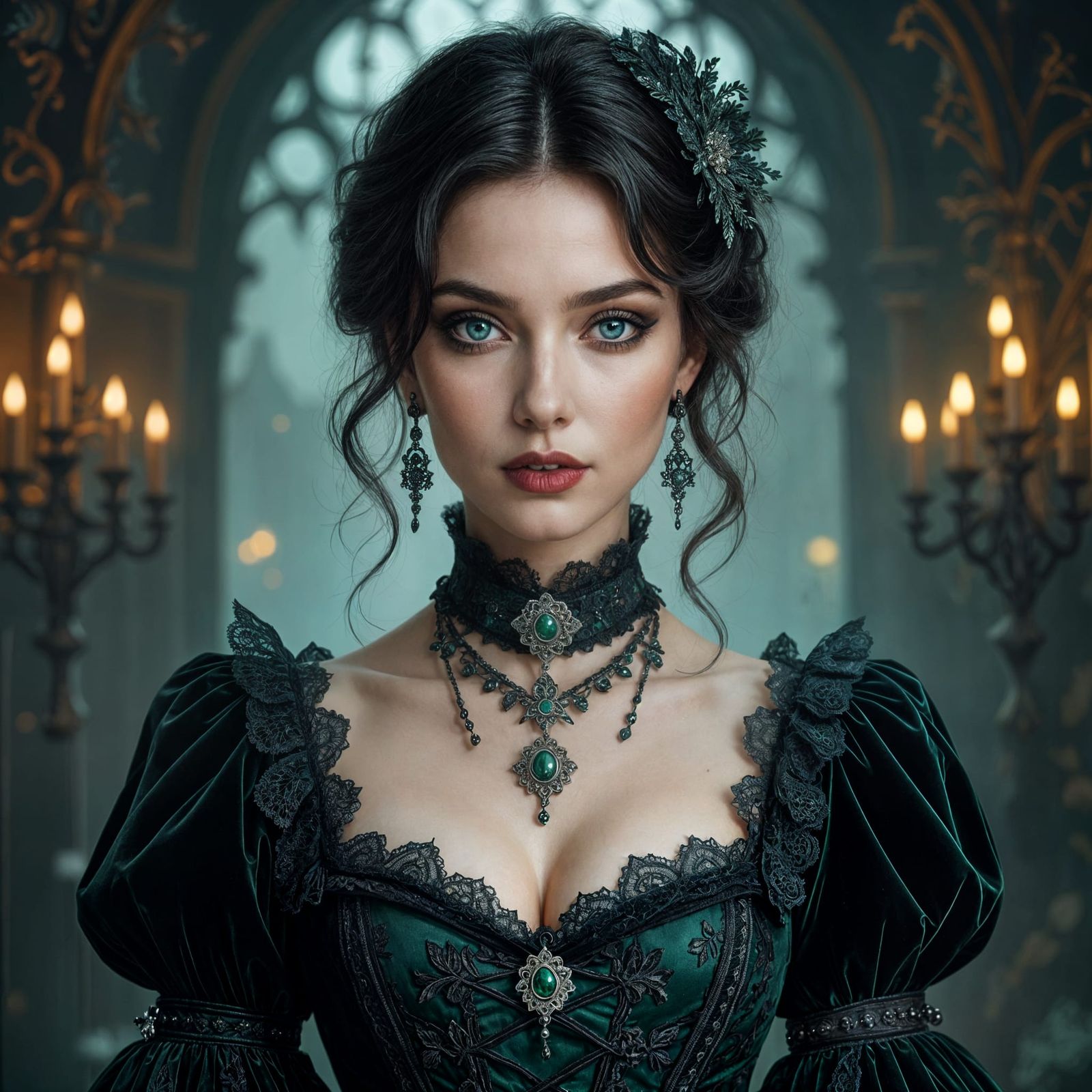 Gothic Woman in Victorian Castle Interior