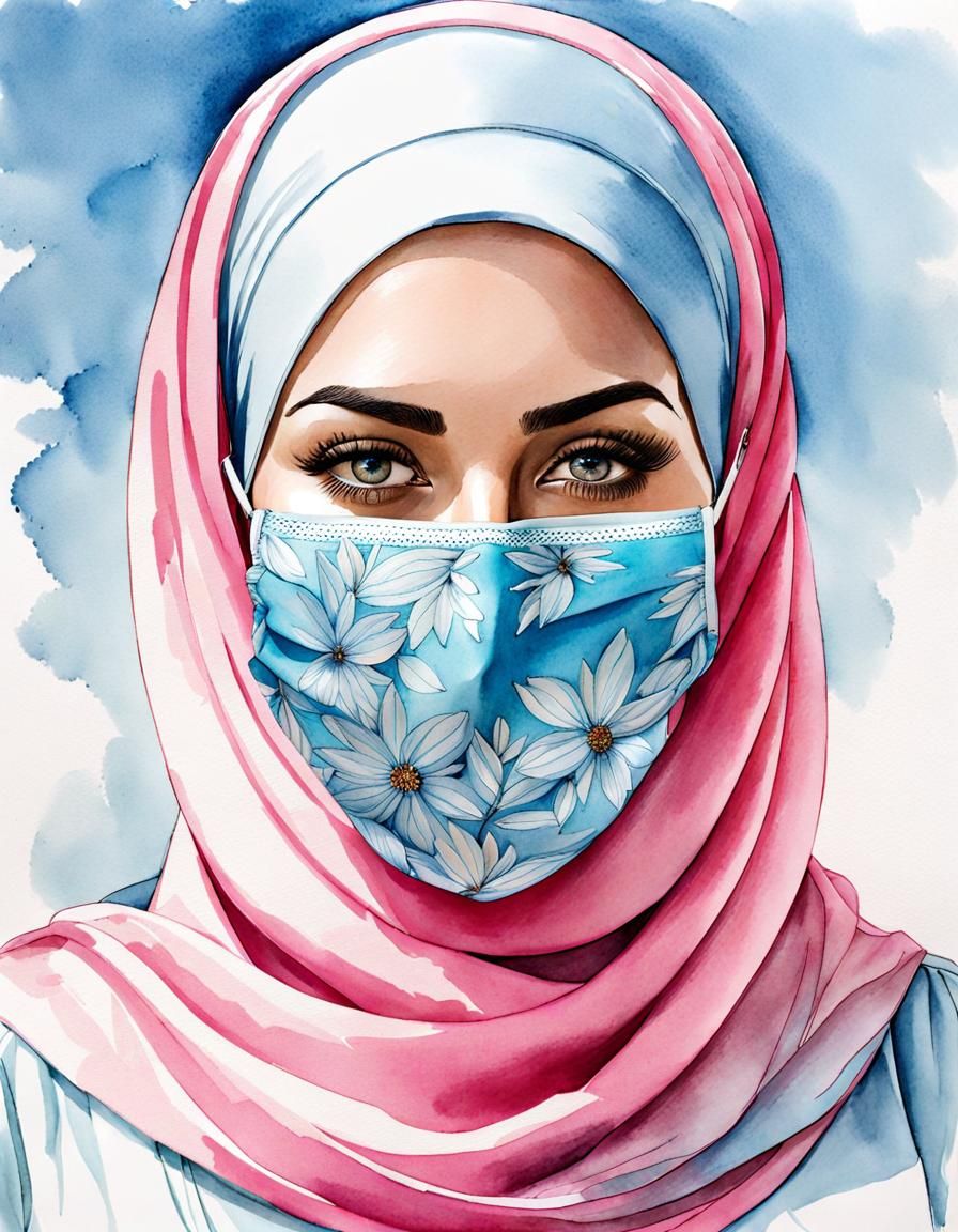 Swedish Woman in Hijab Watercolor Portrait