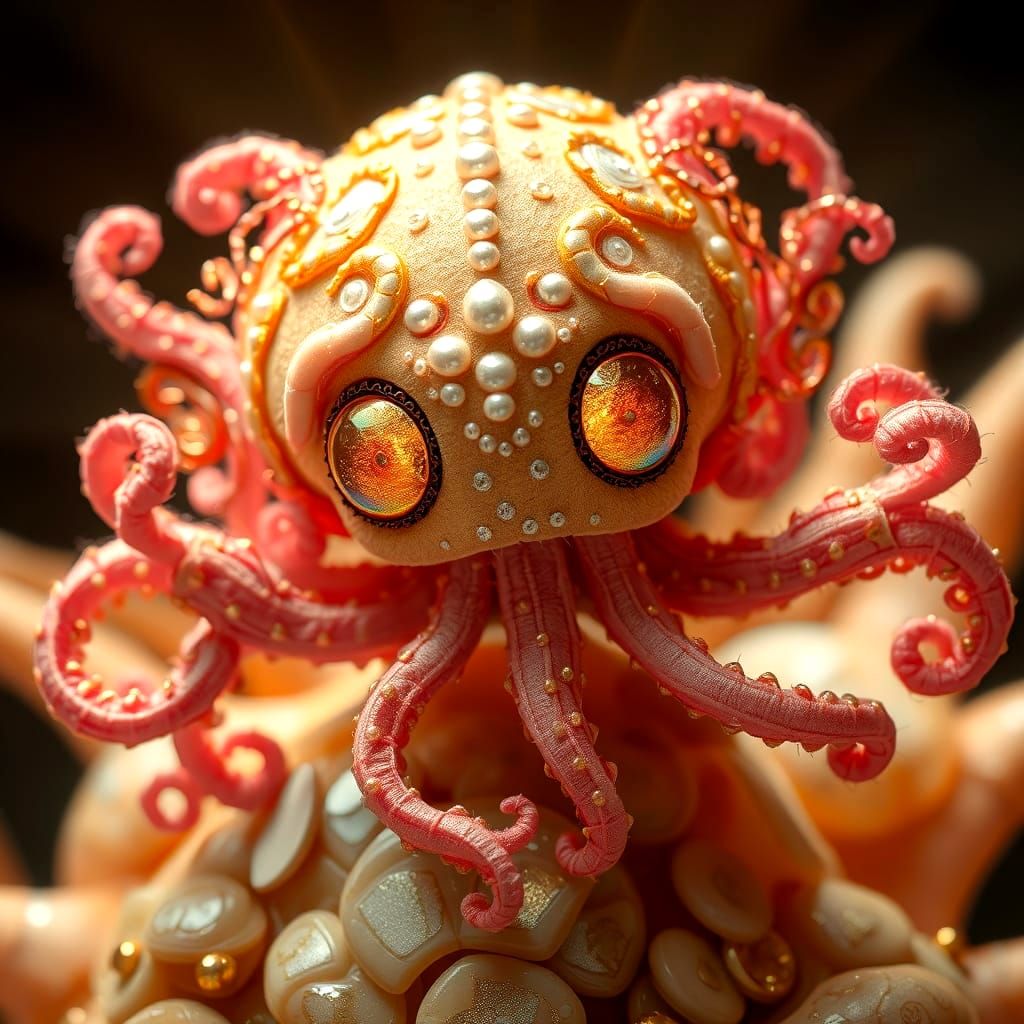 Felted Baby Squid Monster in Botanical Wonderland