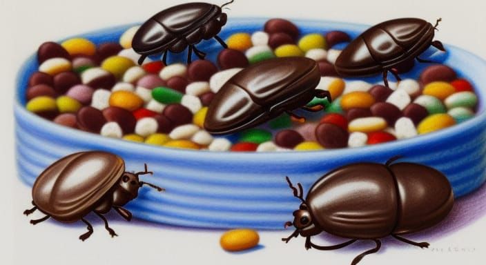 Granary Beetles Feast on Cereal, Colored Pencil Art