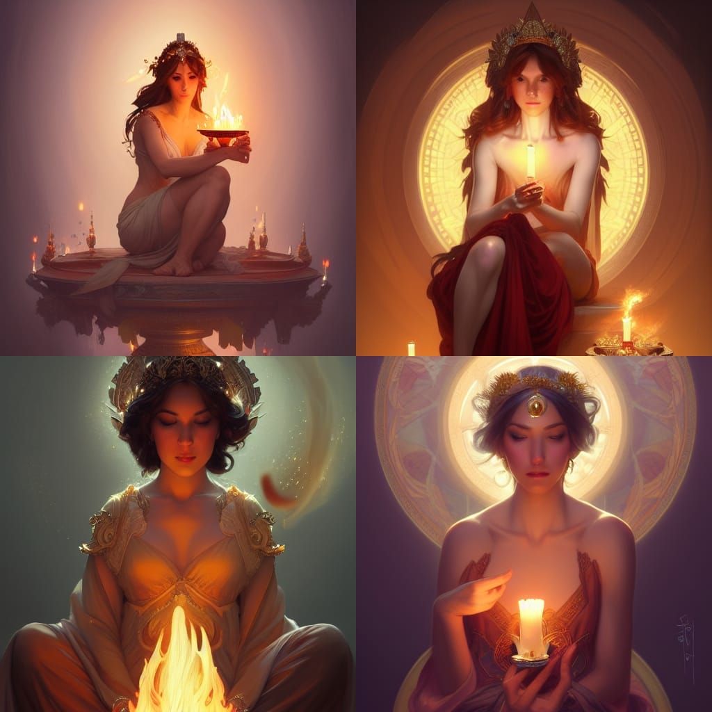 Shy Goddess Holding Candle, Detailed Portrait