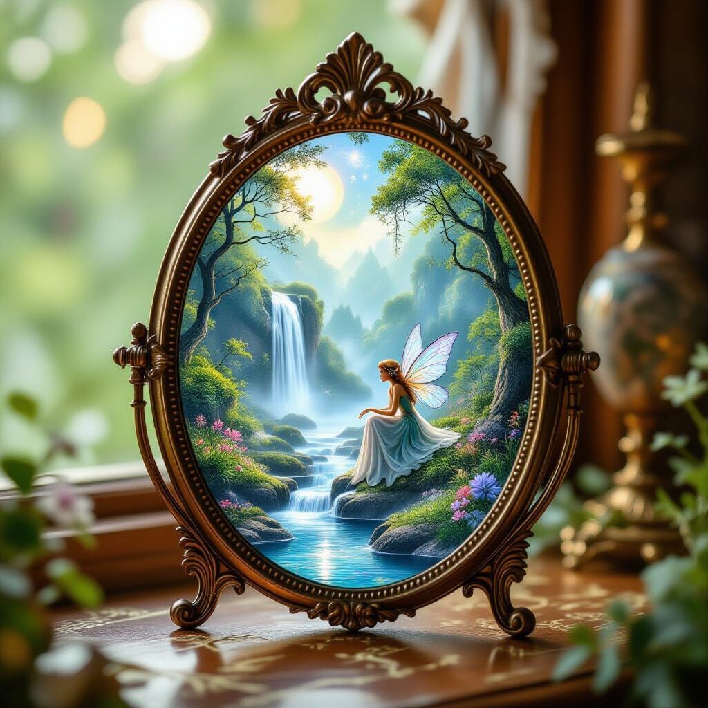 Fairy Landscape Reflected in Antique Mirror