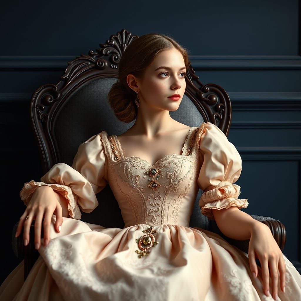 Elegant Woman in Rococo-Inspired Gown