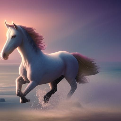 White Horse Sunrise: Detailed Fantasy Concept Art