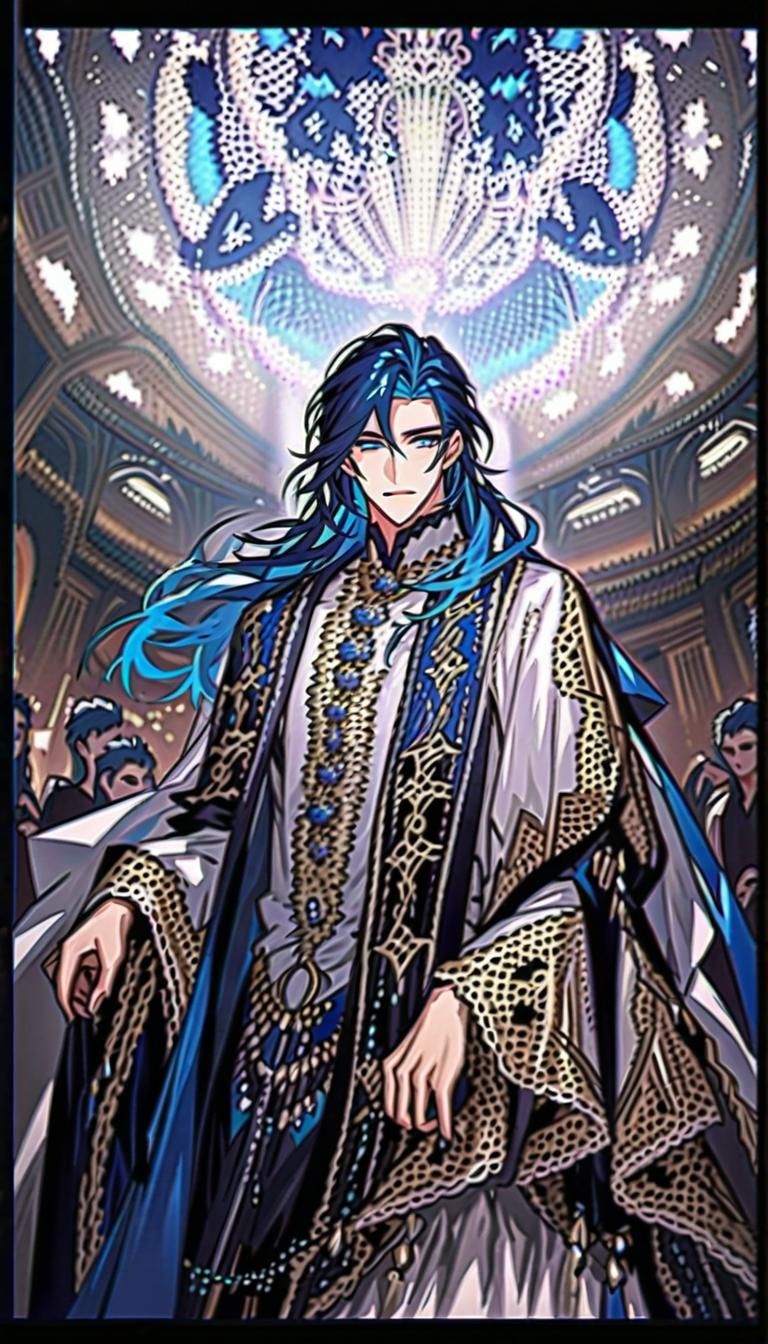 Blue-Haired Man in Elaborate White Dress