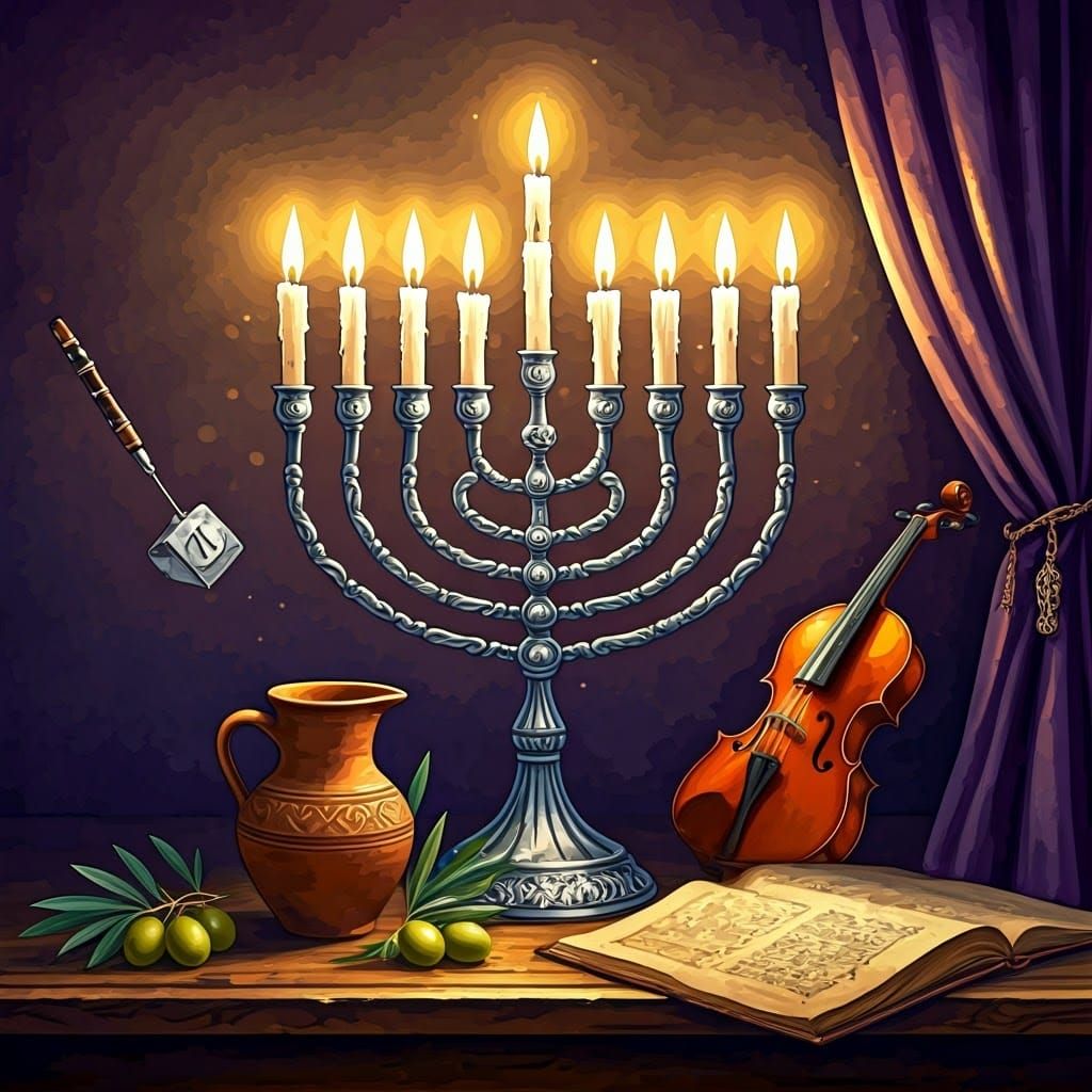 Majestic Silver Menorah with Intricate Filigree and Delicate...