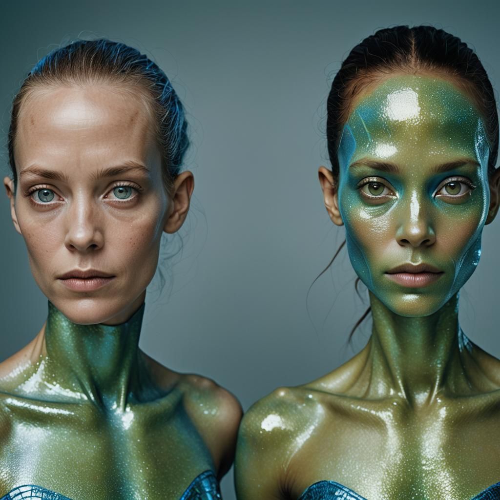 Extraterrestrial Couple Portrait with Iridescent Skin