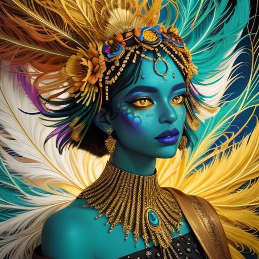 Abstract Expressionist Portrait with Metallic Gold Skin