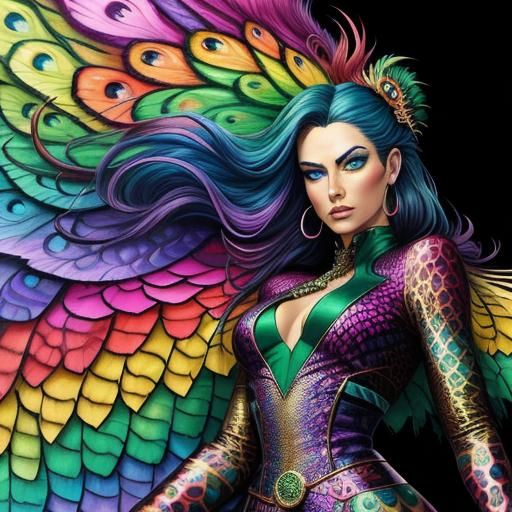 Rainbow Dragon Scale Woman: Comic Book Art