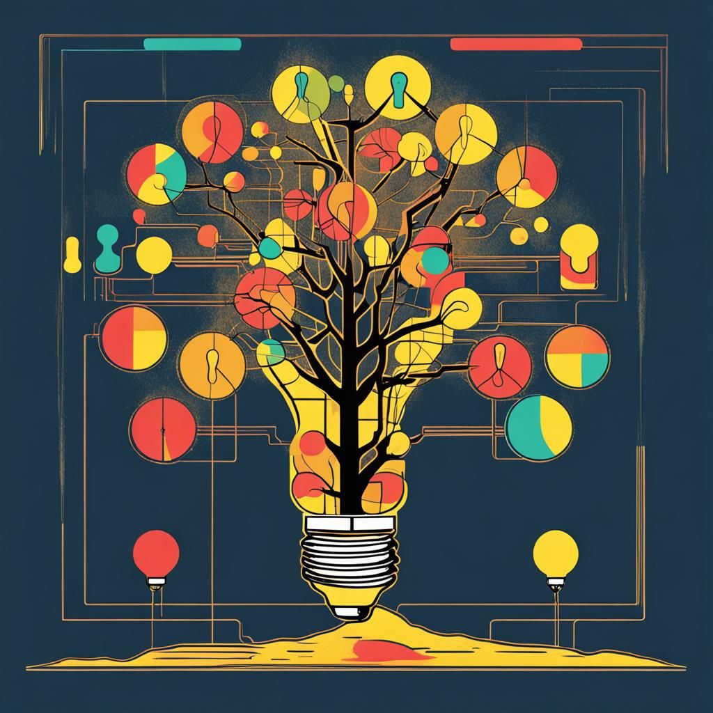 Lightbulb Tree Pop Art in Geometric Bauhaus Style