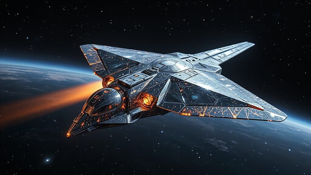 Falcon Starship in Cosmic Flight, Shimmering Bio-Steel Hull