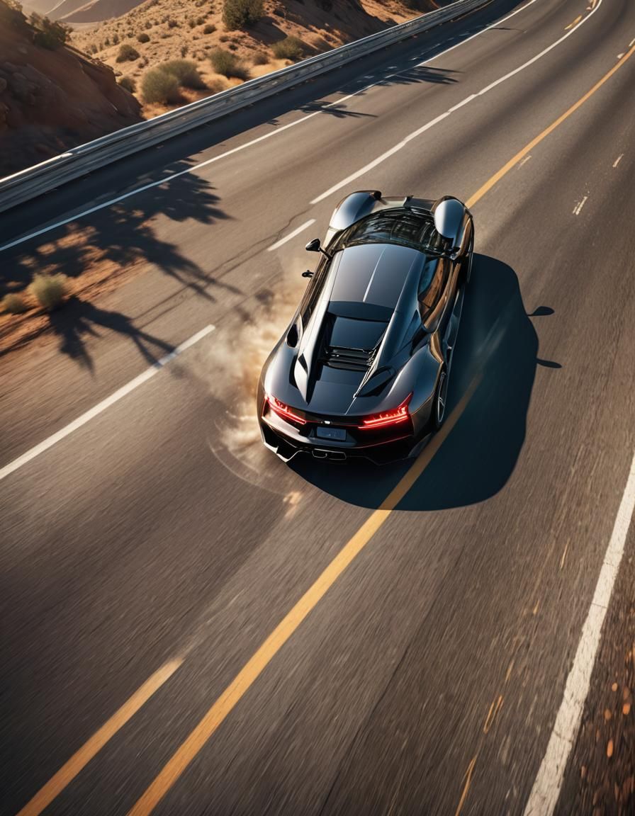 Supercar Speeding on Highway in Sci-Fi Style