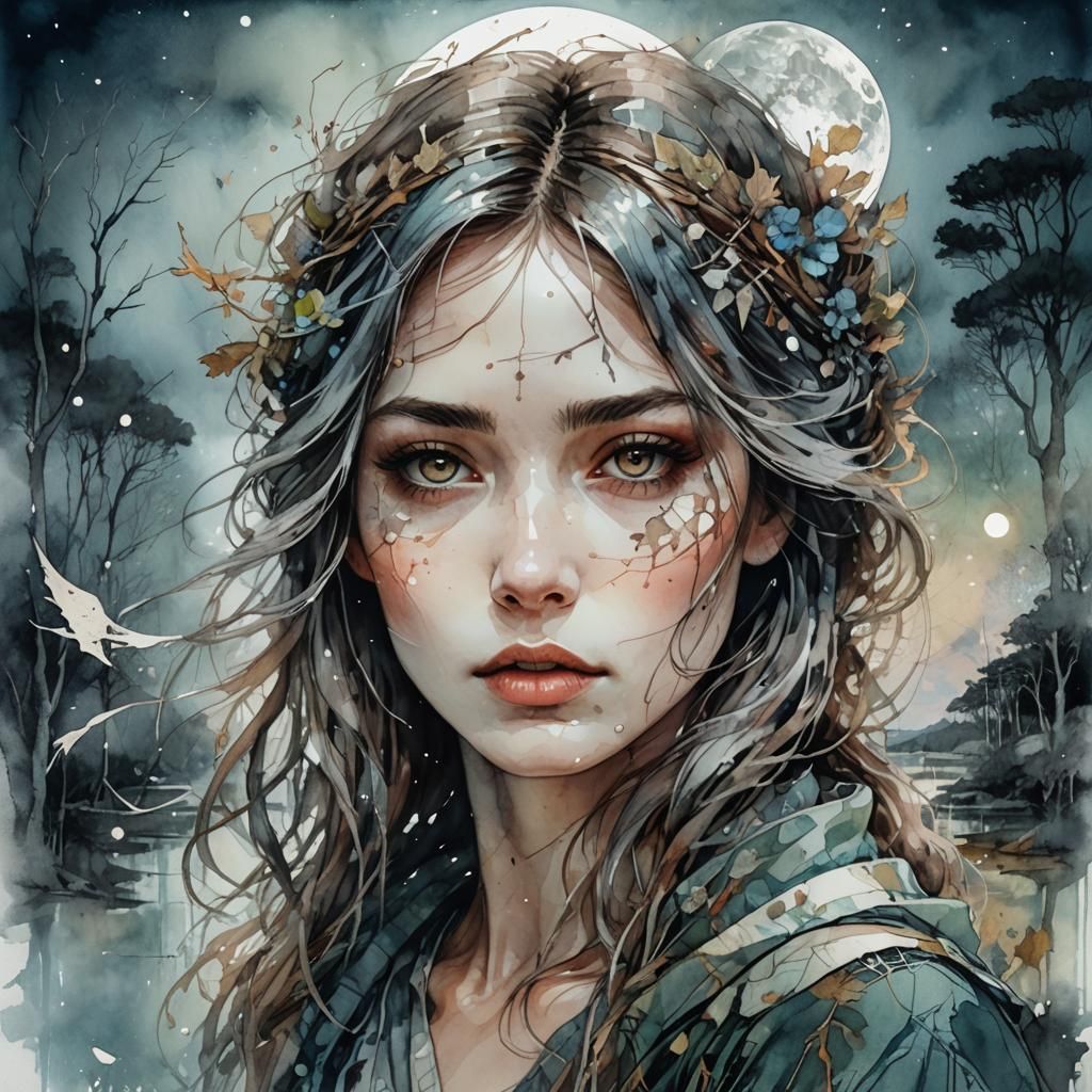 Fantasy Harvest Landscape in Digital Watercolor