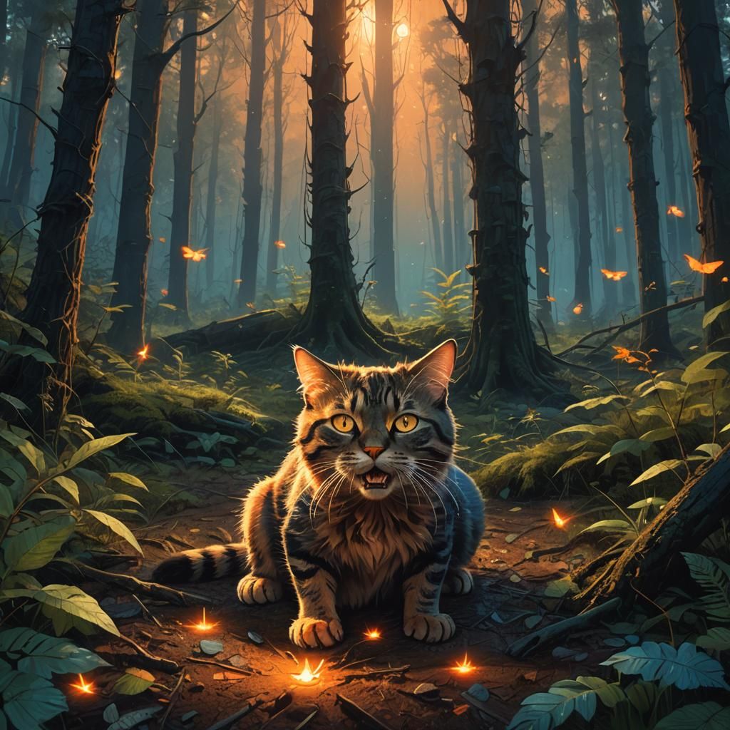 Forest Cat in Fantasy Matte Painting Style