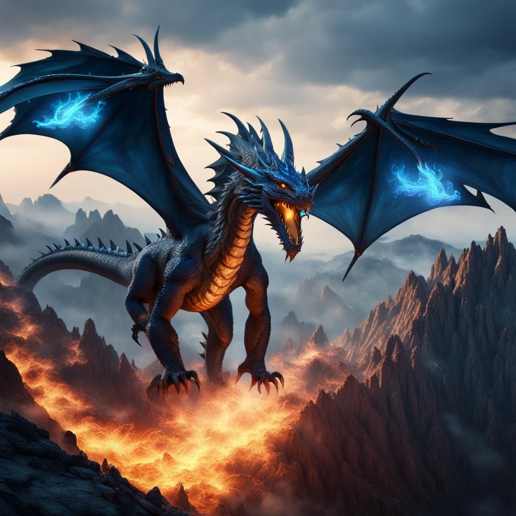 Blue Flame Dragon Flight: Fantasy Concept Art