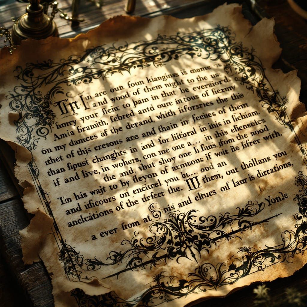 Illuminated Ancient Text in Gothic Art Nouveau Style