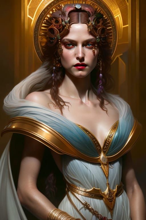 Sorceress with Glistening Skin in Art Nouveau Style