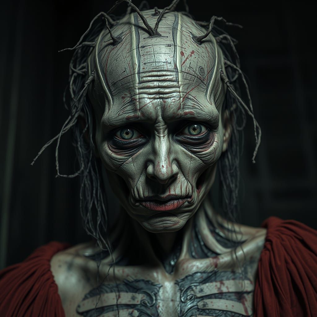 Eerie Portrait of Sadness in Hyperrealistic Style