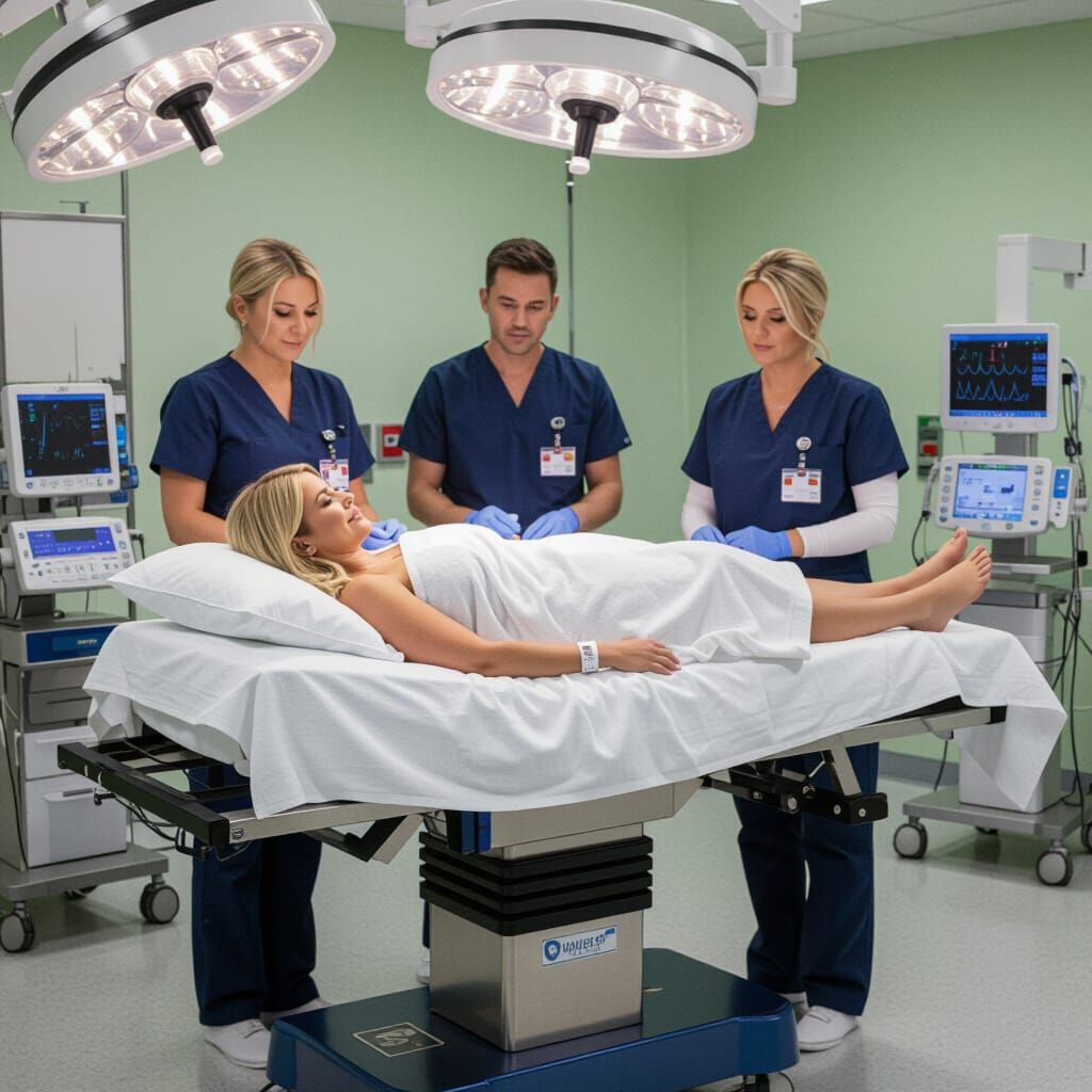 Operating Theater Scene with Barefoot Patient