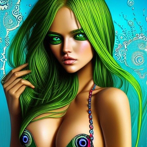 Hourglass Android Girl in Hypnotic Green Bikini