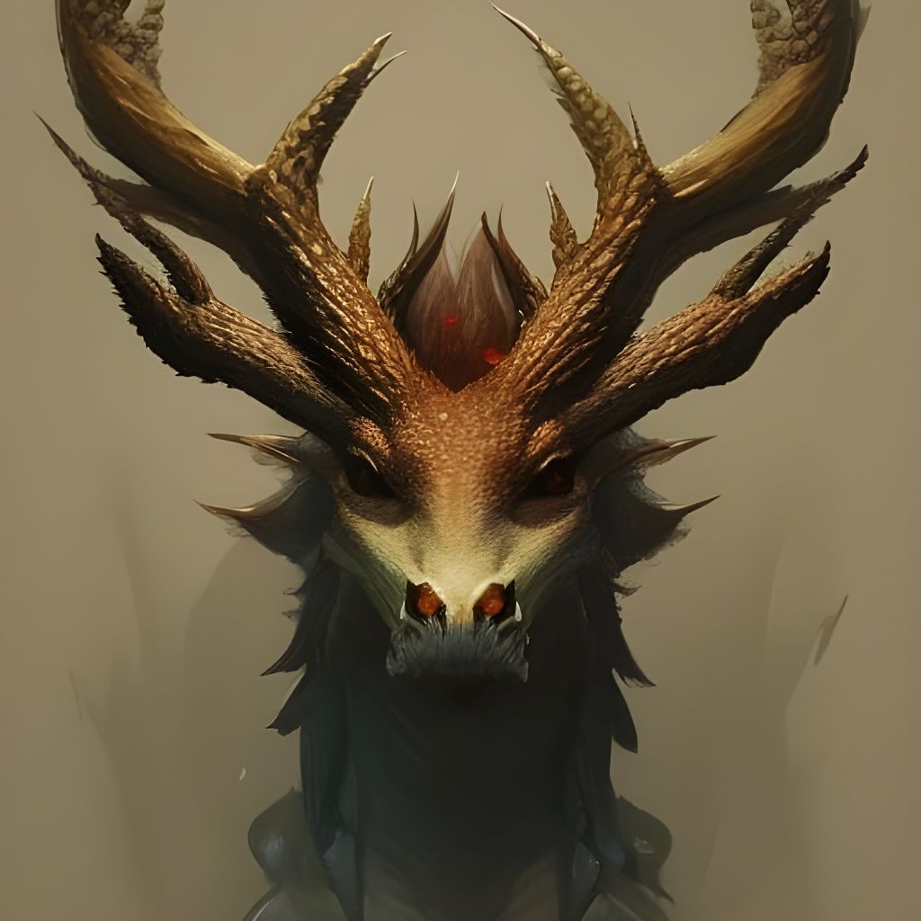 Detailed Dragon Deer Portrait in Art Nouveau Style