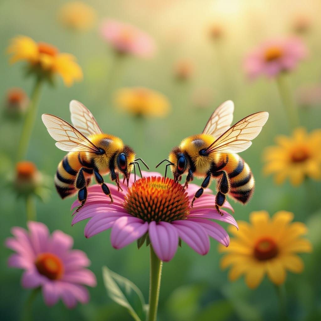 Bees Collecting Pollen in Candy-Art Style