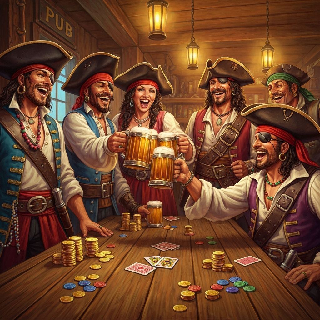 A Lively Pirate Tavern Scene with Cheerful Toast